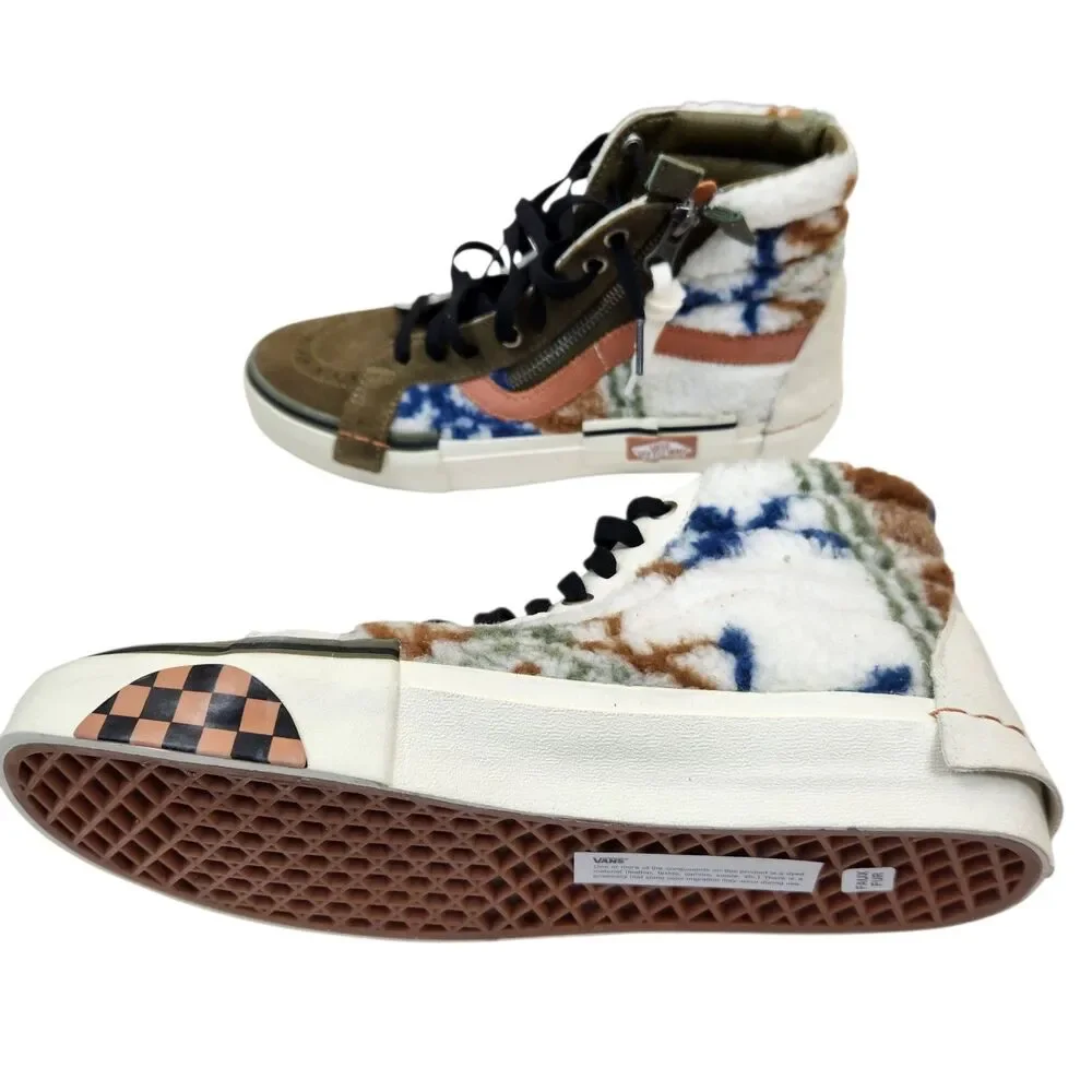 NEW Vans Sk8 Hi Reissue Faux Fur Mixed Material Olive Green Sneakers M 7.5 W 9